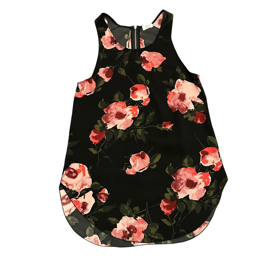 Wilfred Aritzia Sevres Floral Sleeveless Blouse Top Black Pink XS Romantic Chic - Picture 2 of 6